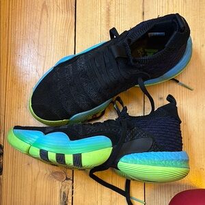 adidas Black and Green Sneakers with Knit Upper
